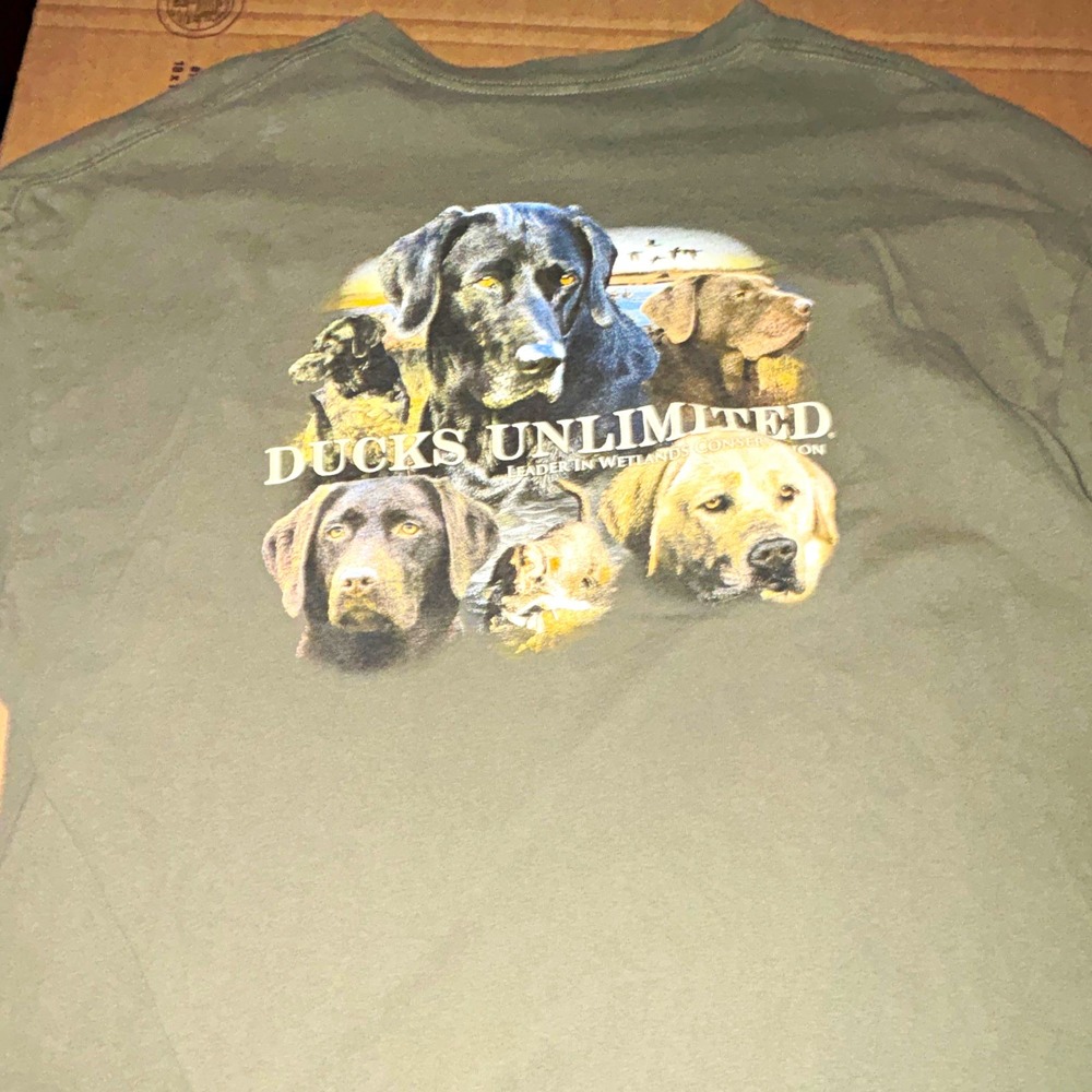 Vintage Ducks Unlimited Men's 2XL Green Graphic dogs Logo Crew Neck T-Shirt